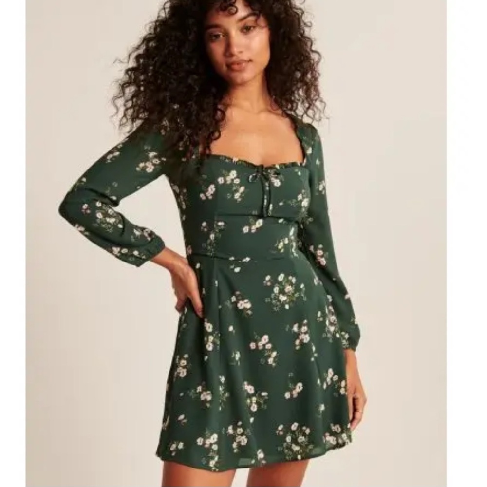 Abercrombie & Fitch Forest Green Floral Long Sleeve Mini Dress